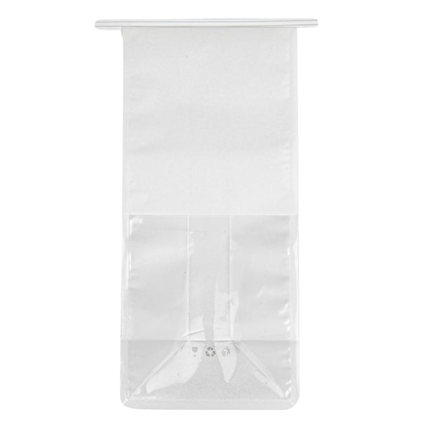 Restaurantware Bag Tek White Cotton Paper Tin Tie Bag - With Clear Window - 5" X 4" X 11 1/4" - 100 Count Box
