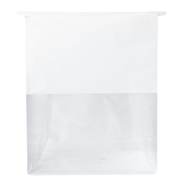 Restaurantware Bag Tek White Cotton Paper Tin Tie Bag - With Clear Window - 8 3/4" X 4 1/2" X 10 3/4" - 100 Count Box