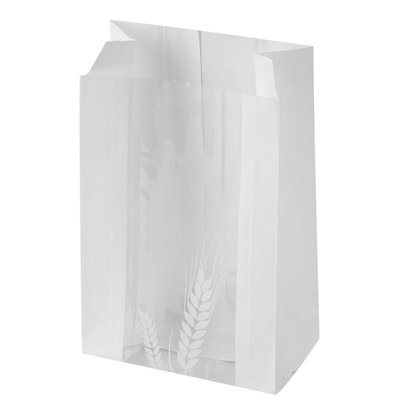 Restaurantware Bag Tek White Paper Bread Bag - Micro-Perforated Greaseproof Wheat Pattern - 4 1/2" X 2 1/2" X 8 1/2" - 100 Count Box