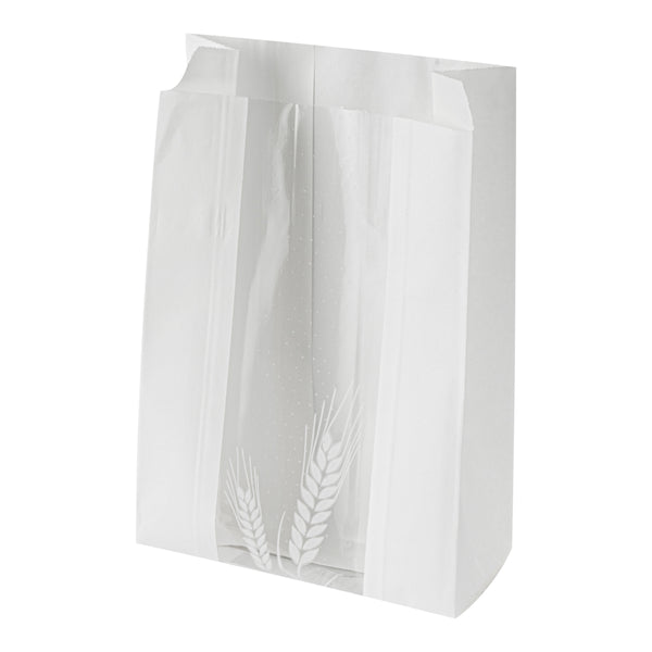 Restaurantware Bag Tek White Paper Bread Bag - Micro-Perforated Greaseproof Wheat Pattern - 6" X 2 3/4" X 10" - 100 Count Box