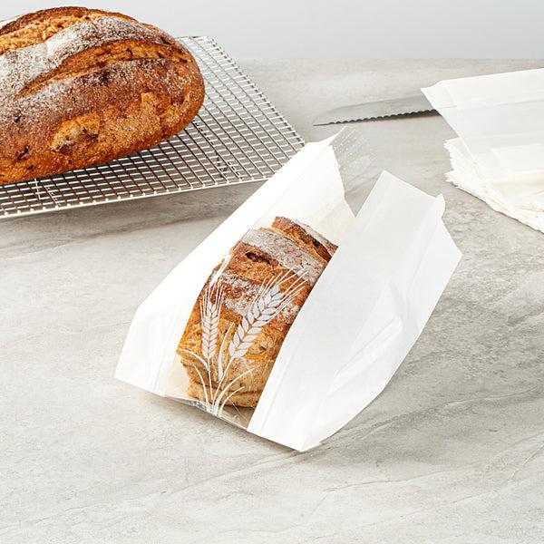 Restaurantware Bag Tek White Paper Bread Bag - Micro-Perforated Greaseproof Wheat Pattern - 6" X 2 3/4" X 10" - 100 Count Box