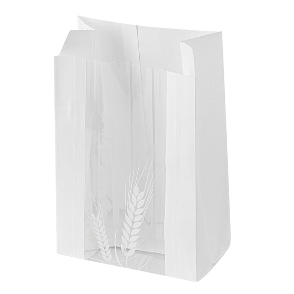 Restaurantware Bag Tek White Paper Bread Bag - Micro-Perforated Greaseproof Wheat Pattern - 4 3/4" X 2 3/4" X 8 1/2" - 100 Count Box