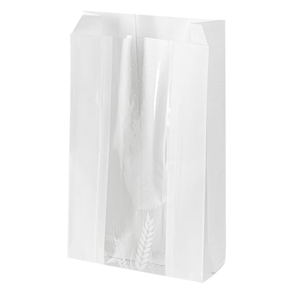 Restaurantware Bag Tek White Paper Bread Bag - Micro-Perforated Greaseproof Wheat Pattern - 5 3/4" X 2 3/4" X 11 1/2" - 100 Count Box