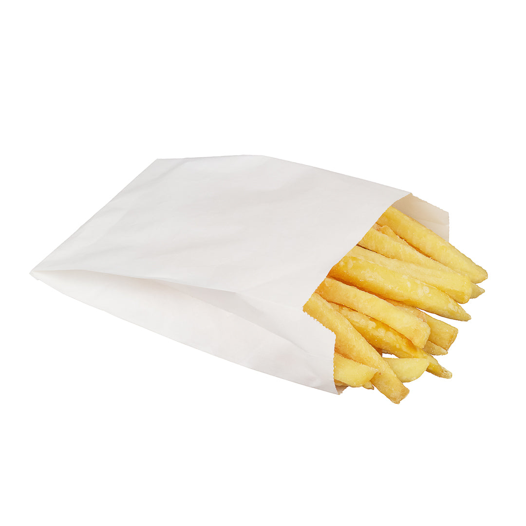 restaurantware Bag Tek White Paper French Fry / Snack Bag - 4 1/4" x 1 1/2" x 6 1/4" - 100 count box