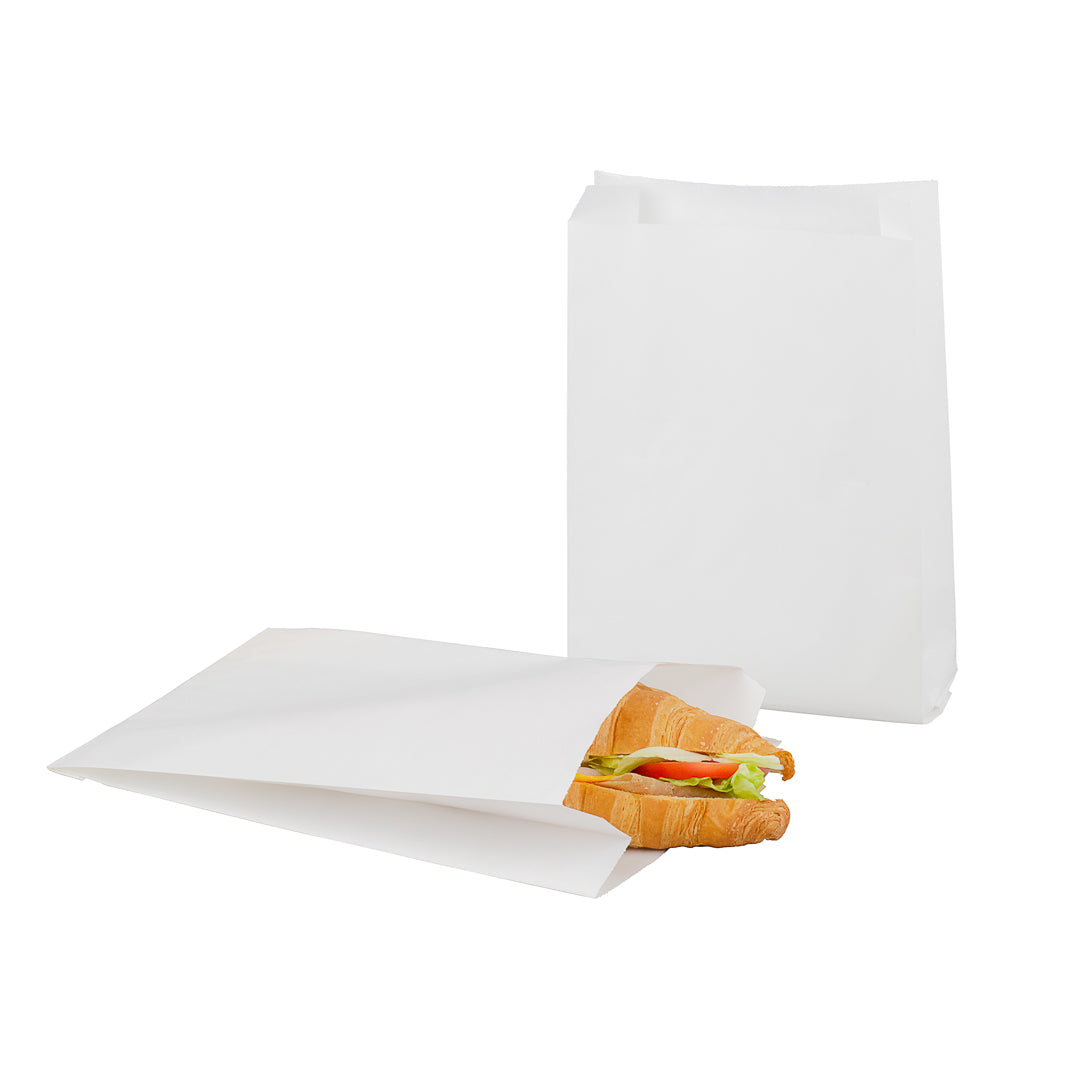 restaurantware Bag Tek White Paper French Fry / Snack Bag - 7" x 3" x 11" - 100 count box