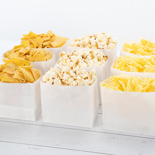 Restaurantware Bag Tek White Paper Large Snack Bag - 4 1/4" X 2 1/2" X 3 3/4" - 100 Count Box