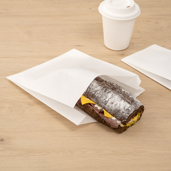 Restaurantware Bag Tek White Paper Sandwich / Snack Bag - Silicone-Coated - 7" X 2" X 9" - 100 Count Box