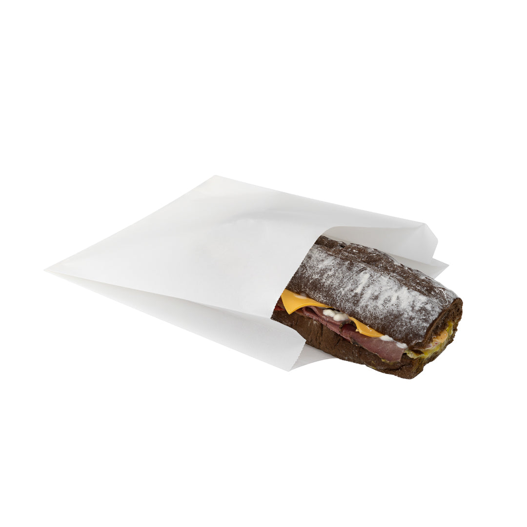 restaurantware Bag Tek White Paper Sandwich / Snack Bag - Silicone-Coated - 7" x 2" x 9" - 100 count box