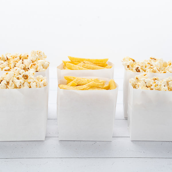Restaurantware Bag Tek White Paper Small Snack Bag - 4" X 2 1/4" X 3 3/4" - 100 Count Box