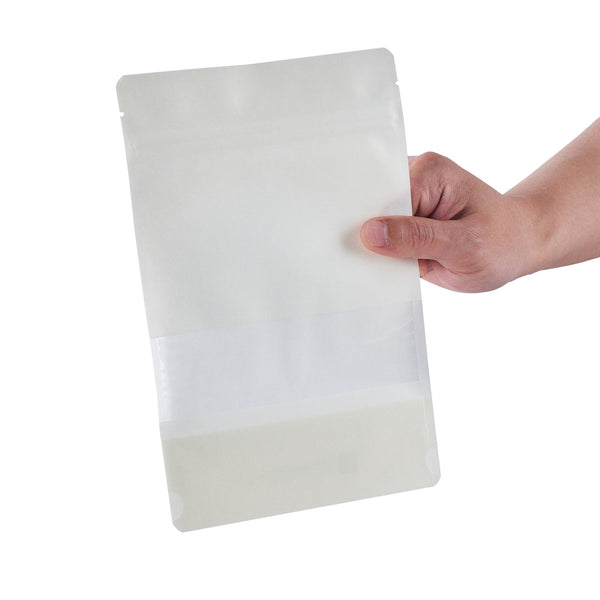 Restaurantware Bag Tek White Plastic Large Window Bag - Heat Sealable - 9" X 6" X 1 1/2" - 100 Count Box