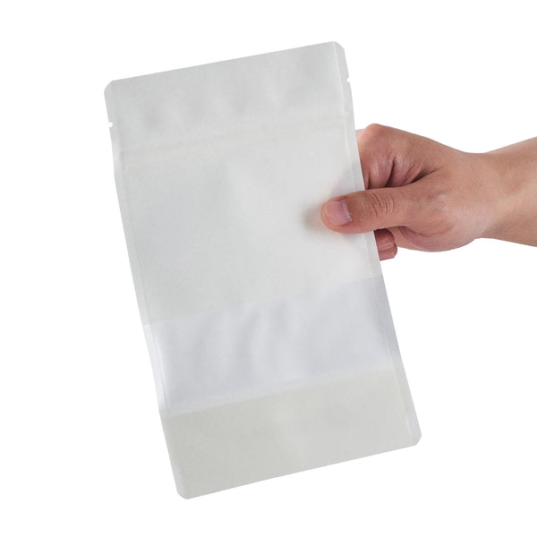 Restaurantware Bag Tek White Plastic Medium Window Bag - Heat Sealable - 8" X 5" X 1 3/4" - 100 Count Box