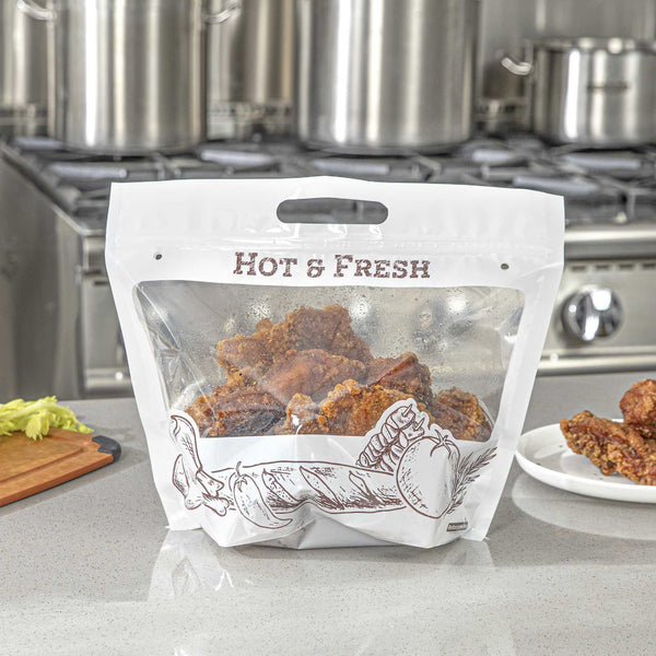 Restaurantware Bag Tek White Plastic Rotisserie Chicken / Hot Food Bag - Hot & Fresh - 12 3/4" X 5 3/4" X 10 1/4" - 100 Count Box