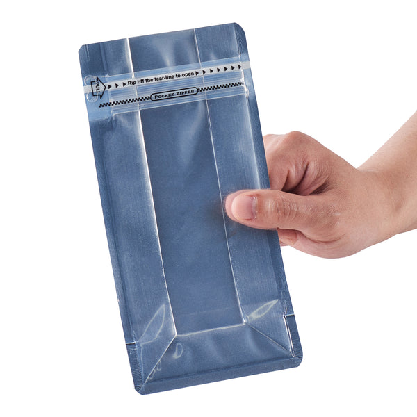 Restaurantware Bag Tek White Plastic Small Snack Bag - Double Seal Rip Lock Heat Sealable - 8" X 4" X 2 1/2" - 100 Count Box