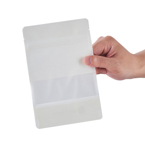 Restaurantware Bag Tek White Plastic Small Window Bag - Heat Sealable - 7" X 4 3/4" X 1 1/2" - 100 Count Box