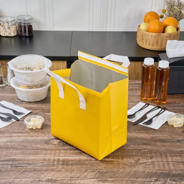 Restaurantware Bag Tek Yellow Insulated Take Out Bag - Tamper-Evident - 9 1/2" X 6" X 10 1/4" - 100 Count Box