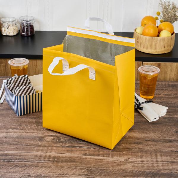 Restaurantware Bag Tek Yellow Insulated Take Out Bag - Tamper-Evident - 11 3/4" X 7 3/4" X 12 1/2" - 100 Count Box