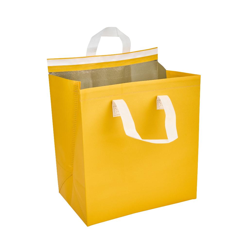restaurantware Bag Tek Yellow Insulated Take Out Bag - Tamper-Evident - 11 3/4" x 7 3/4" x 12 1/2" - 100 count box
