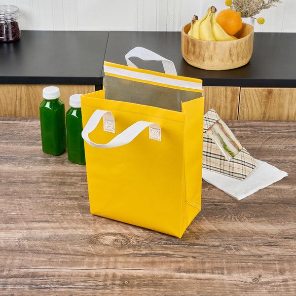 Restaurantware Bag Tek Yellow Insulated Take Out Bag - Tamper-Evident - 8 1/4" X 4 1/4" X 10 3/4" - 100 Count Box