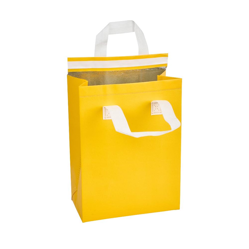 restaurantware Bag Tek Yellow Insulated Take Out Bag - Tamper-Evident - 8 1/4" x 4 1/4" x 10 3/4" - 100 count box