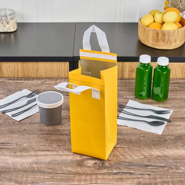 Restaurantware Bag Tek Yellow Insulated Take Out Bag - Tamper-Evident - 4 3/4" X 4" X 11" - 100 Count Box