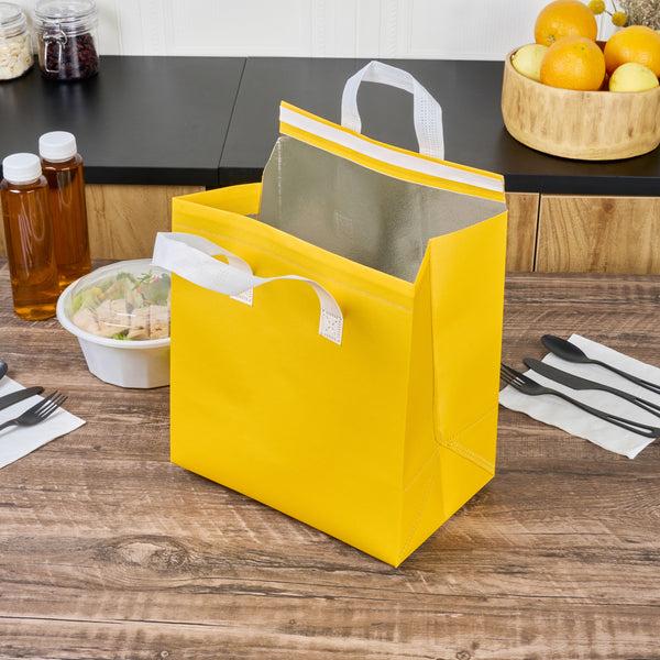 Restaurantware Bag Tek Yellow Insulated Take Out Bag - Tamper-Evident - 10 1/4" X 6 3/4" X 11" - 100 Count Box