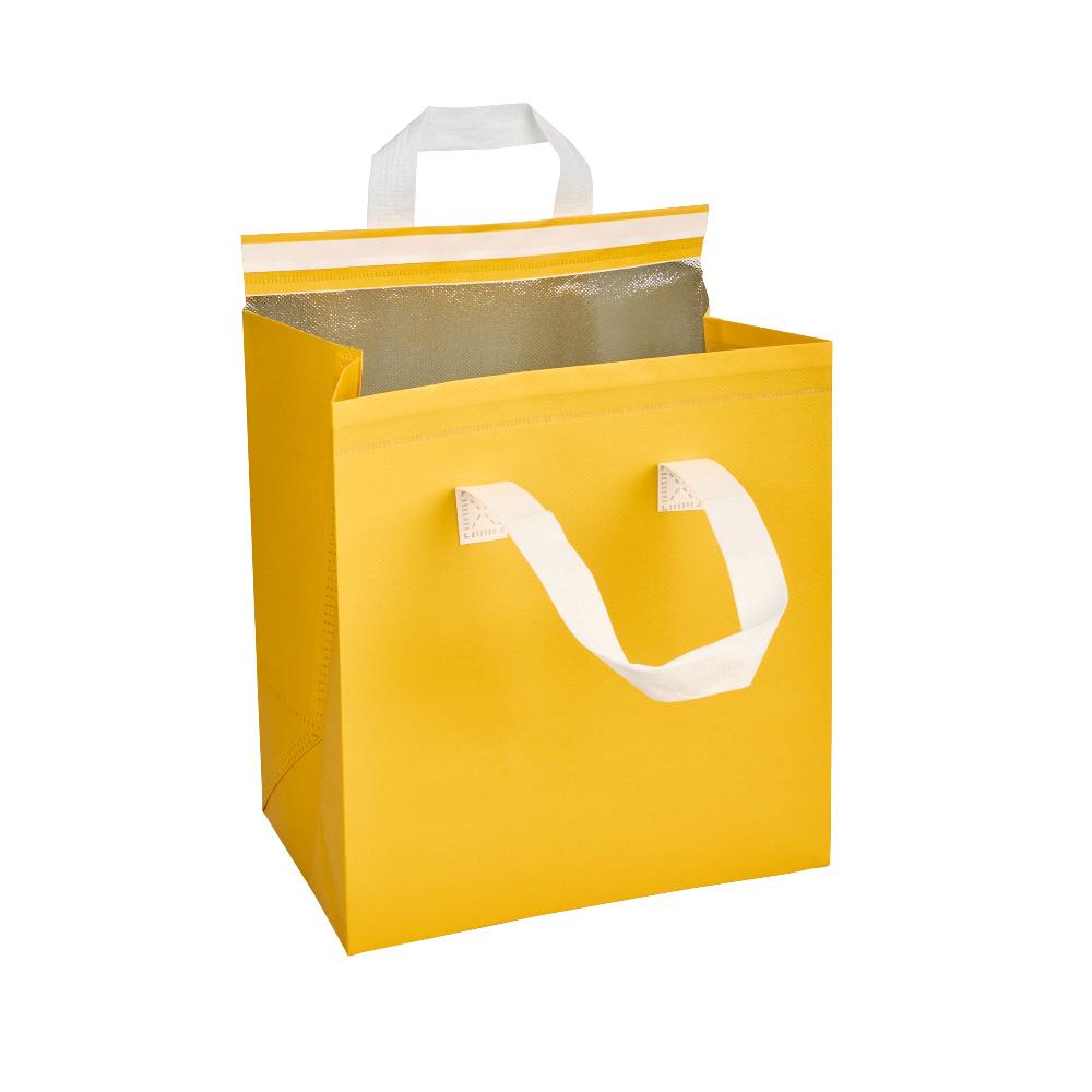 restaurantware Bag Tek Yellow Insulated Take Out Bag - Tamper-Evident - 10 1/4" x 6 3/4" x 11" - 100 count box