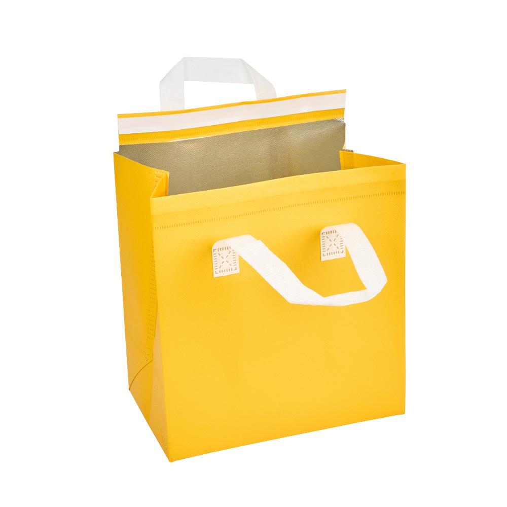 restaurantware Bag Tek Yellow Insulated Take Out Bag - Tamper-Evident - 9 1/2" x 6" x 10 1/4" - 100 count box