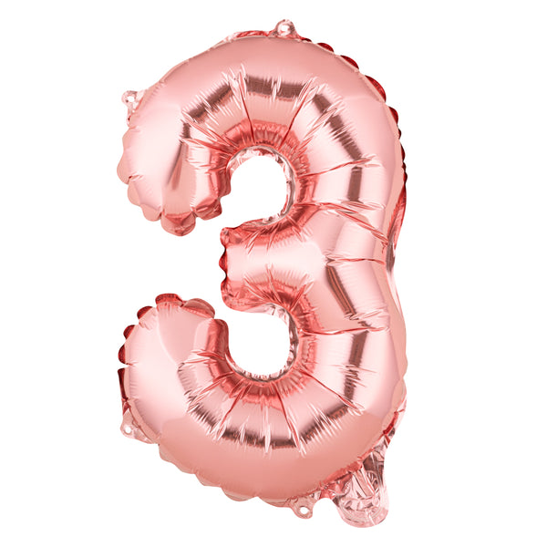 Restaurantware Balloonify Rose Gold Mylar Number 3 Balloon - 16" - 1 Count Box