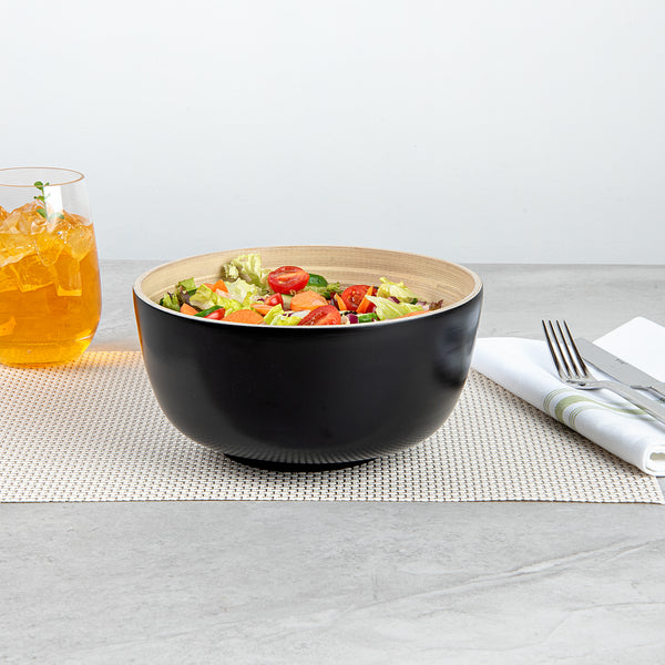 Restaurantware Bambuddha 15 Oz Round Black Spun Bamboo Small Salad Bowl - 7 3/4" X 7 3/4" X 4" - 1 Count Box