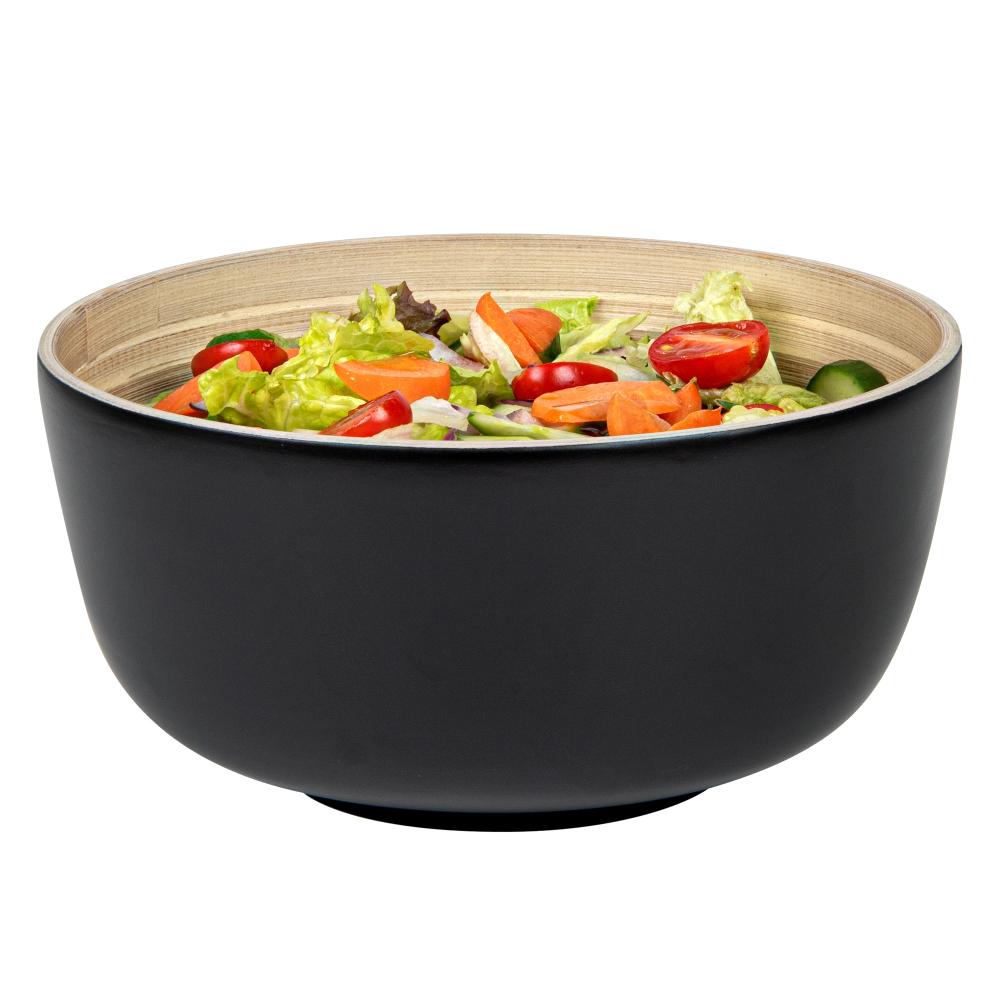 restaurantware Bambuddha 15 oz Round Black Spun Bamboo Small Salad Bowl - 7 3/4" x 7 3/4" x 4" - 1 count box