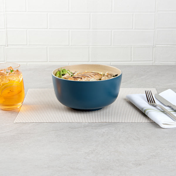 Restaurantware Bambuddha 15 Oz Round Blue Spun Bamboo Small Salad Bowl - 7 3/4" X 7 3/4" X 4" - 1 Count Box