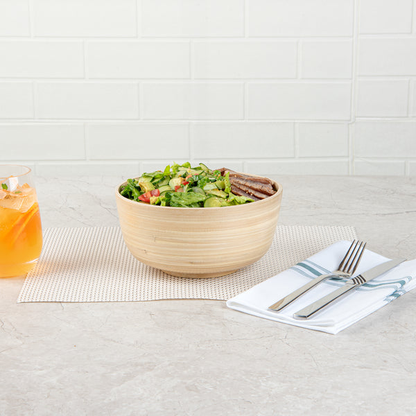 Restaurantware Bambuddha 15 Oz Round Natural Spun Bamboo Small Salad Bowl - 7 3/4" X 7 3/4" X 4" - 1 Count Box