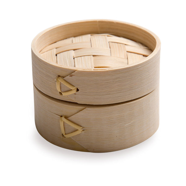 Restaurantware Bambuddha 2 Oz Round Natural Bamboo Mini Steamer - 3 1/4" X 3 1/4" X 2" - 100 Count Box