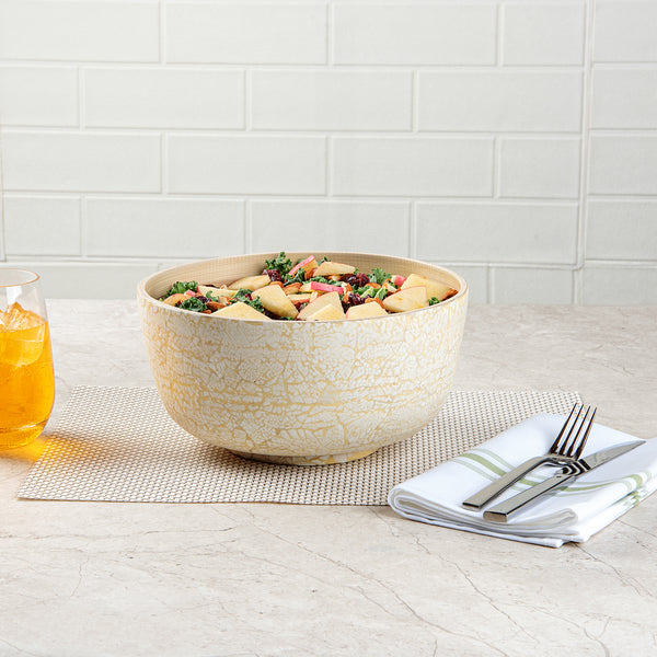 Restaurantware Bambuddha 25 Oz Round Beige Spun Bamboo Medium Eggshell Salad Bowl - 9 1/2" X 9 1/2" X 4 3/4" - 1 Count Box