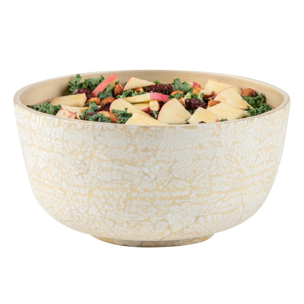 restaurantware Bambuddha 25 oz Round Beige Spun Bamboo Medium Eggshell Salad Bowl - 9 1/2" x 9 1/2" x 4 3/4" - 1 count box