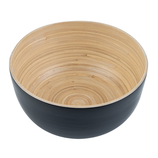 Restaurantware Bambuddha 25 Oz Round Black Spun Bamboo Medium Salad Bowl - 9 1/2" X 9 1/2" X 4 3/4" - 1 Count Box