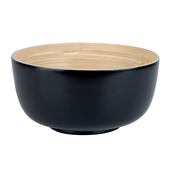 Restaurantware Bambuddha 25 Oz Round Black Spun Bamboo Medium Salad Bowl - 9 1/2" X 9 1/2" X 4 3/4" - 1 Count Box