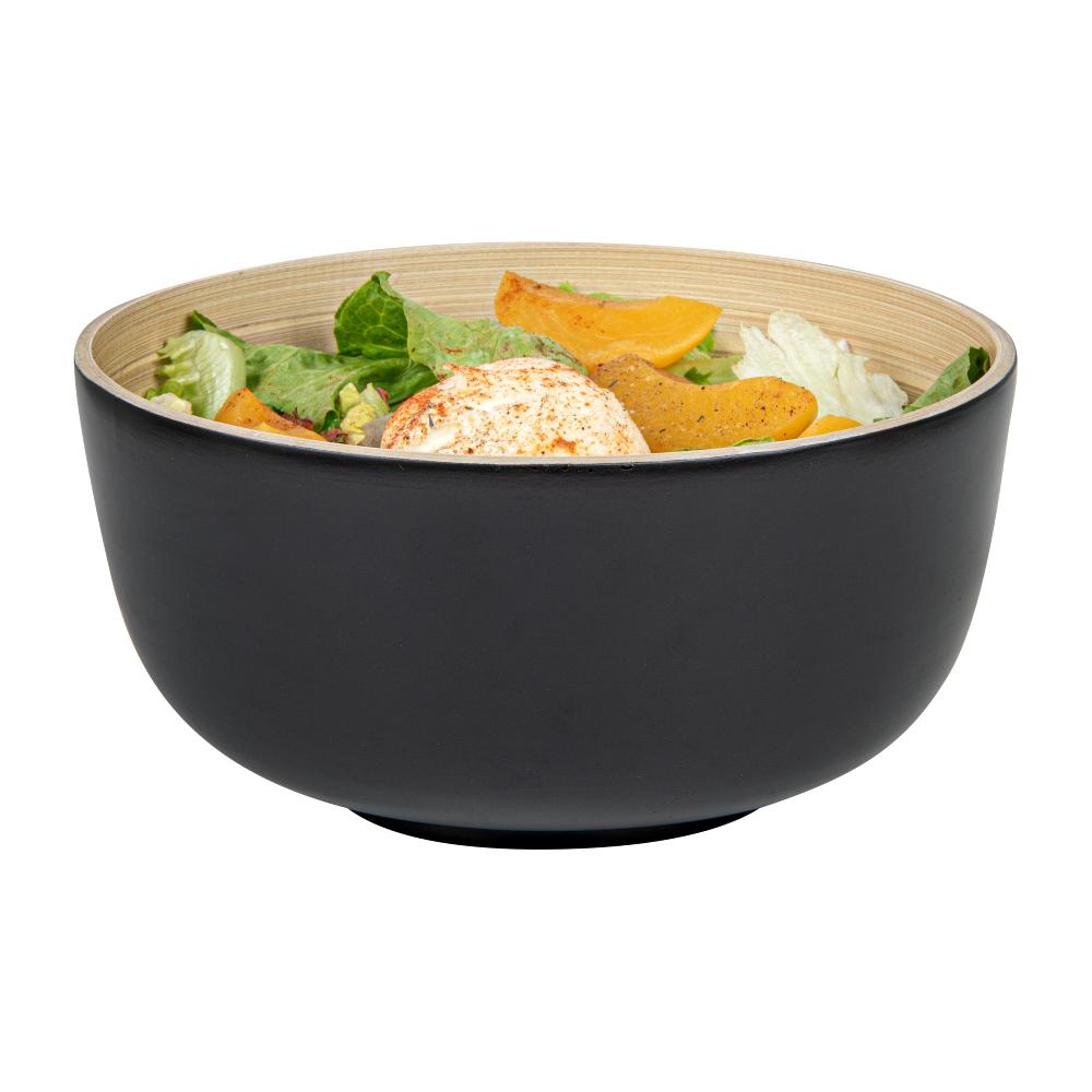 restaurantware Bambuddha 25 oz Round Black Spun Bamboo Medium Salad Bowl - 9 1/2" x 9 1/2" x 4 3/4" - 1 count box
