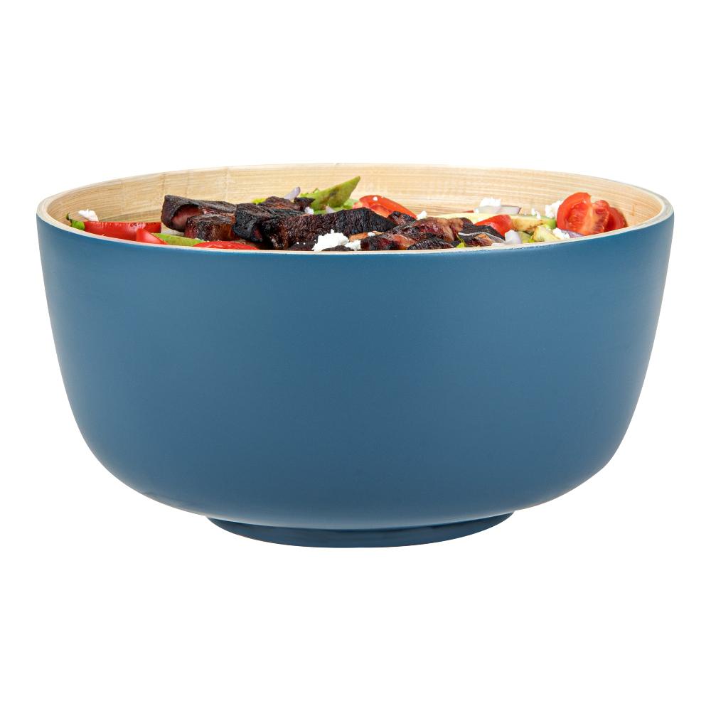 restaurantware Bambuddha 25 oz Round Blue Spun Bamboo Medium Salad Bowl - 9 1/2" x 9 1/2" x 4 3/4" - 1 count box