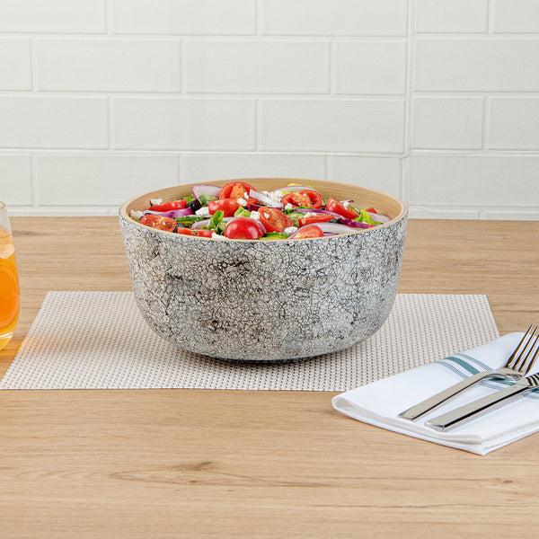 Restaurantware Bambuddha 25 Oz Round Gray Spun Bamboo Medium Eggshell Salad Bowl - 9 1/2" X 9 1/2" X 4 3/4" - 1 Count Box