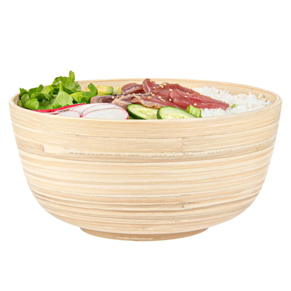 restaurantware Bambuddha 25 oz Round Natural Spun Bamboo Medium Salad Bowl - 9 1/2" x 9 1/2" x 4 3/4" - 1 count box