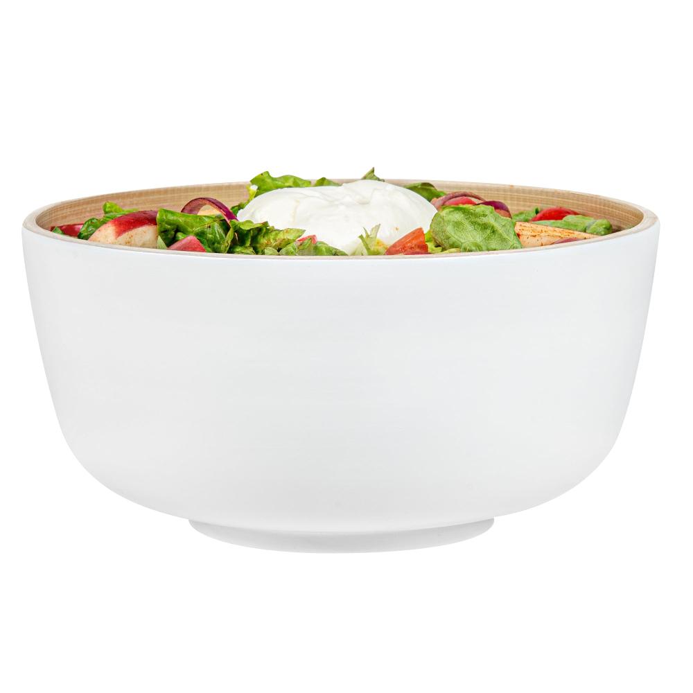 restaurantware Bambuddha 25 oz Round White Spun Bamboo Medium Salad Bowl - 9 1/2" x 9 1/2" x 4 3/4" - 1 count box
