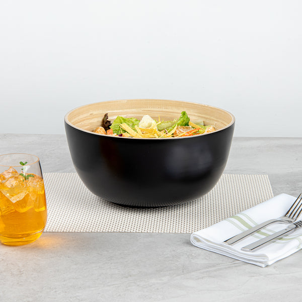 Restaurantware Bambuddha 30 Oz Round Black Spun Bamboo Large Salad Bowl - 11" X 11" X 5 1/2" - 1 Count Box