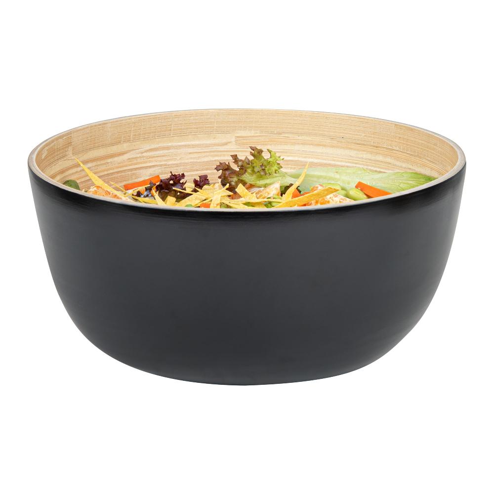 restaurantware Bambuddha 30 oz Round Black Spun Bamboo Large Salad Bowl - 11" x 11" x 5 1/2" - 1 count box