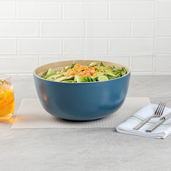 Restaurantware Bambuddha 30 Oz Round Blue Spun Bamboo Large Salad Bowl - 11" X 11" X 5 1/2" - 1 Count Box