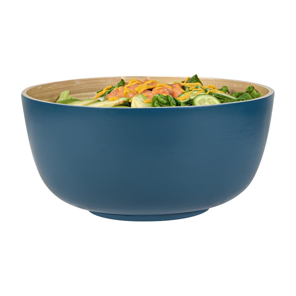 restaurantware Bambuddha 30 oz Round Blue Spun Bamboo Large Salad Bowl - 11" x 11" x 5 1/2" - 1 count box
