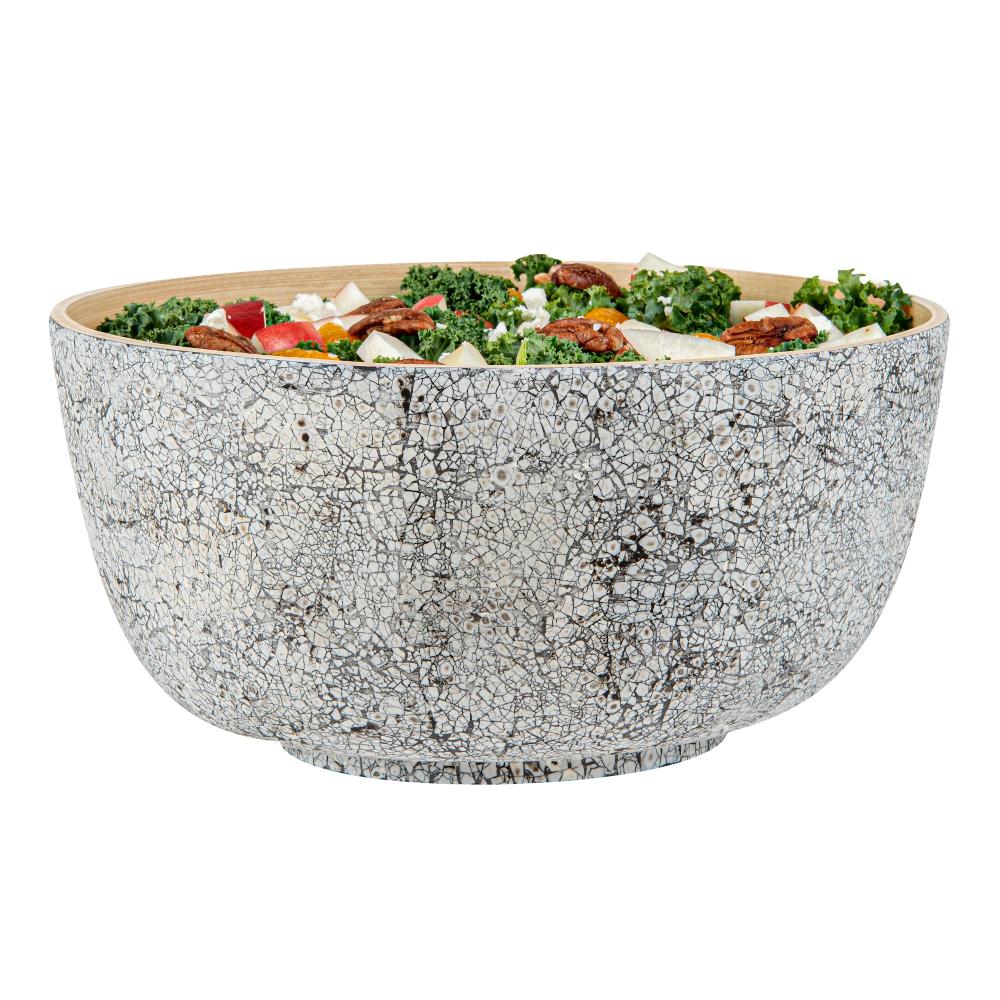 restaurantware Bambuddha 30 oz Round Gray Spun Bamboo Large Eggshell Salad Bowl - 11" x 11" x 5 1/2" - 1 count box