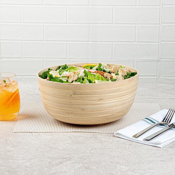 Restaurantware Bambuddha 30 Oz Round Natural Spun Bamboo Large Salad Bowl - 11" X 11" X 5 1/2" - 1 Count Box
