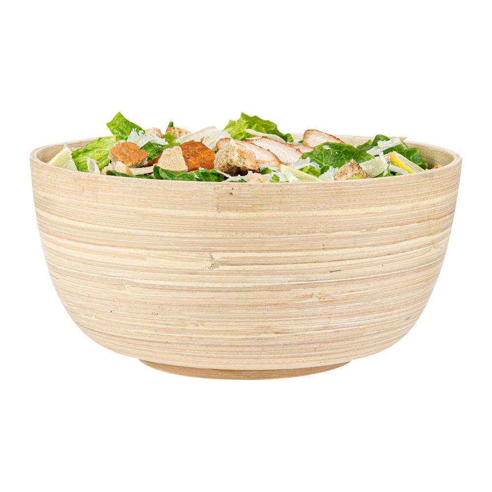 restaurantware Bambuddha 30 oz Round Natural Spun Bamboo Large Salad Bowl - 11" x 11" x 5 1/2" - 1 count box