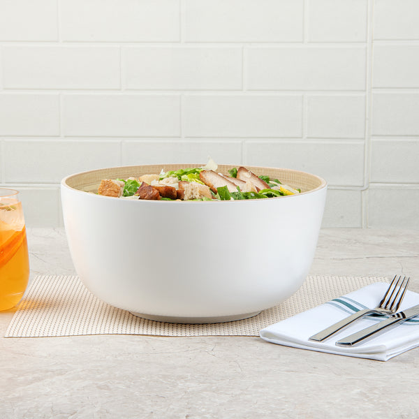Restaurantware Bambuddha 30 Oz Round White Spun Bamboo Large Salad Bowl - 11" X 11" X 5 1/2" - 1 Count Box